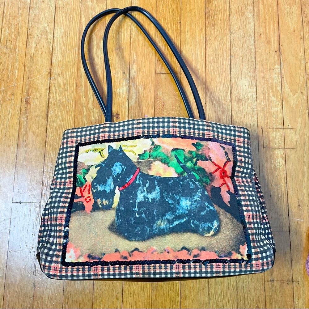 St John’s Bay Bueno Scotty Dog Purse Handbag Plaid Cloth Sequin Beading